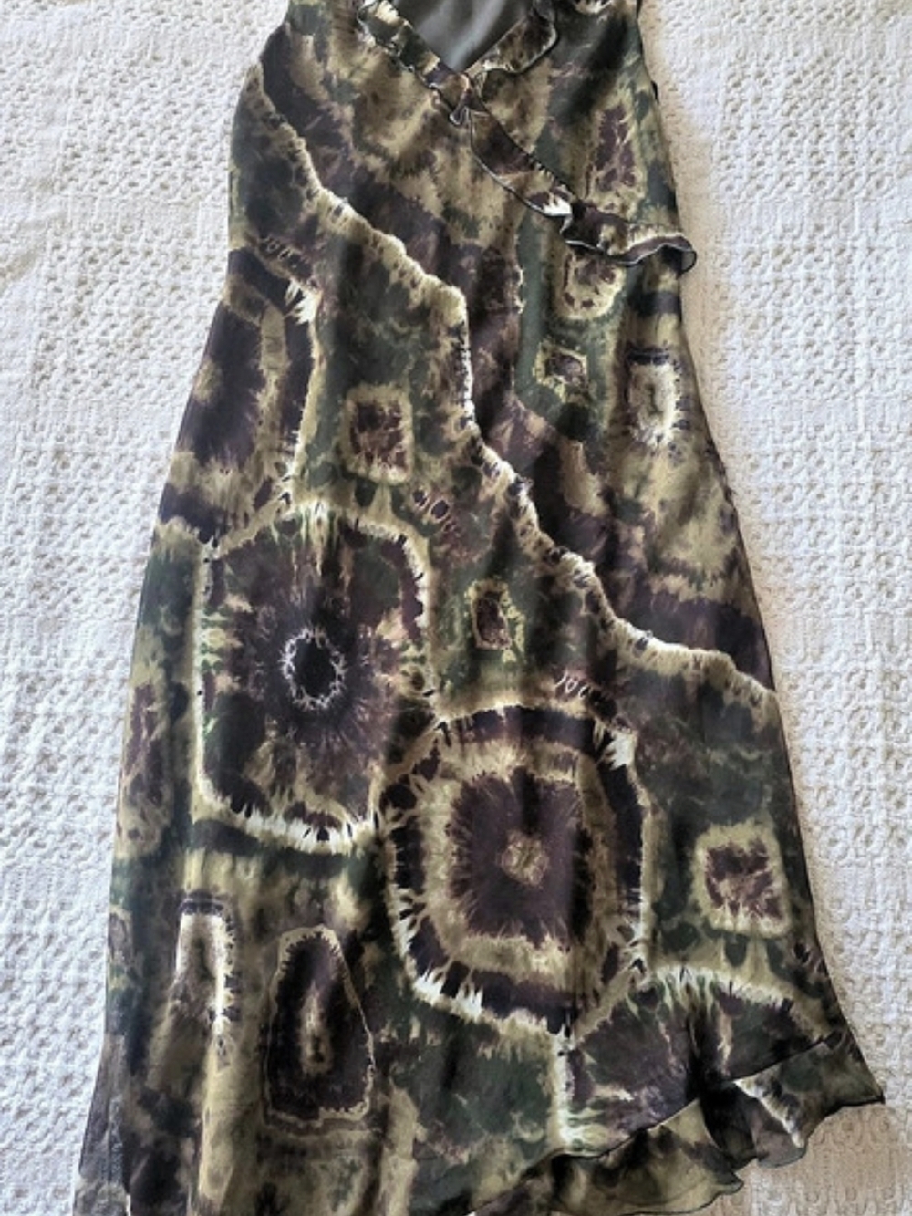 CDC Y2k 90s Green Brown Tie Dye V-Neck Sleeveless Maxi Dress